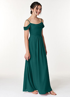 Azazie Alivia Junior Peacock A-Line Off the Shoulder Chiffon Dress image3