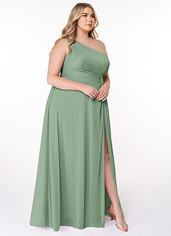 Azazie Brooke Bridesmaid Dresses Matcha A-Line One Shoulder Mesh Dress image9