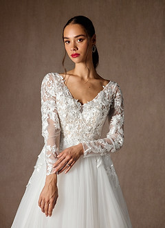 Azazie Freya Wedding Dresses Diamond White Champagne A-Line Sequins Tulle Dress image6