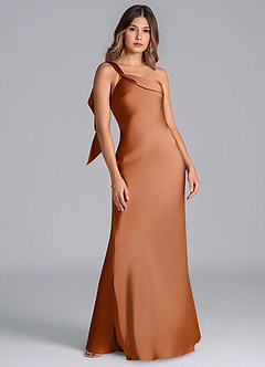 Azazie Driea Brudtärnklänningar Klä av Sjöjungfru i Stretch Satin Ena axeln Koppar image7