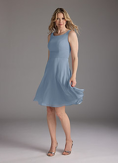 Azazie Shirley Mother of the Bride Dresses Dusty Blue A-Line Scoop Pleated Chiffon Dress image4