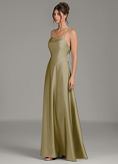 Azazie Eris Robes de demoiselle d'honneur Robe Trapèze en Satin extensible Plissée Vert Mousse image4