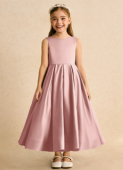 Azazie Cailee Flower Girl Dresses Rose Gold Ball-Gown Pleated Matte Satin Dress image6