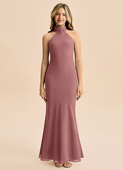 Azazie Velli Junior Vestido Rosa Do Deserto de Chiffon de sereia com Pescoço alto image3