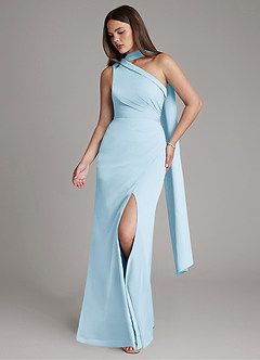 Azazie Zhanna Bridesmaid Dresses Sky Blue Mermaid One Shoulder Chiffon Dress image4