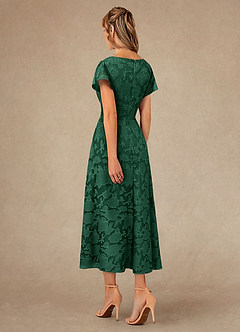 Azazie Vera Mother of the Bride Dresses Dark Green A-Line Pleated Floral Burnout Dress image3
