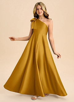 Azazie Penguin Junior Abito A-Line in Raso Elasticizzato Fiocco Caramello image1