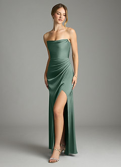 Azazie Leonis Bridesmaid Dresses Eucalyptus Mermaid Pleated Stretch Satin Convertible Dress image1