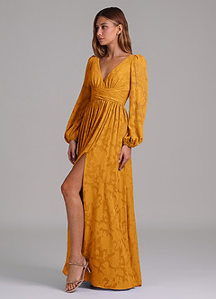 Azazie Norah Jurken voor bruidsmeisjes Jurk van Bloemen Burn-out met A-Lijn Lange mouw Boterbabbelaar image3