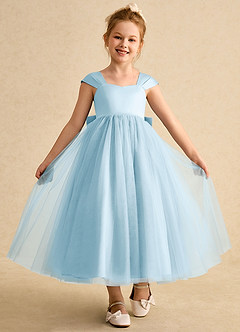Azazie Chickadee Flower Girl Dresses Sky Blue Ball-Gown Sweetheart Neckline Matte Satin Dress image4