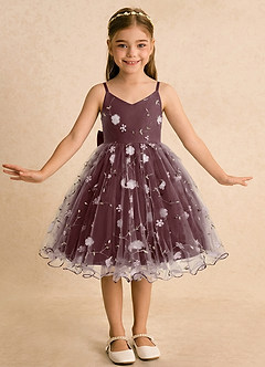Azazie Junebug Blumenmädchenkleider Ballkleid Spaghetti Riemen Tüll Kleid Sangria image3
