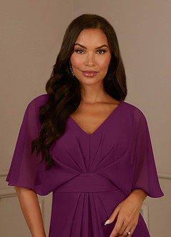 Azazie Oksana Mother of the Bride Dresses Raspberry A-Line V-Neck Pleated Chiffon Dress image4