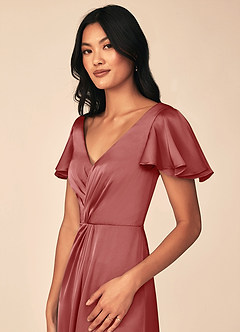 Azazie Soren Vestidos de damas de honor Vestido de Rosa Antigua de Satén Elástico de Corte en A con Plisado image7