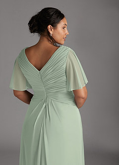 Azazie Emmeline vestidos de madre de la novia Vestido de Salvia Polvorienta de Malla de Corte En A con Cuello en V Plisado image5