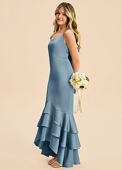 Azazie Fay Junior Dusty Blue Mermaid Ruched Stretch Satin Dress image1