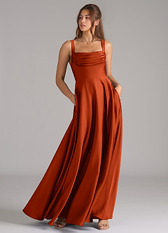 Azazie Shaude Brautjungfernkleider A-Linie Plissee Stretch-Satin Kleid Paprika image3