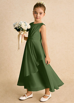 Azazie Edelweiss Flower Girl Dresses Olive A-Line Pleated Chiffon Dress image1