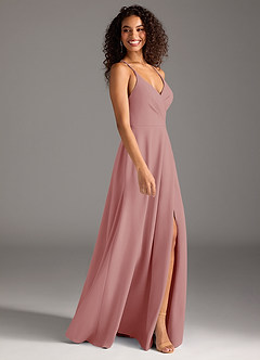 Azazie Davis Robes de demoiselle d'honneur Robe Trapèze en Crêpe Élastique Plissée Rose Poussiéreuse image5