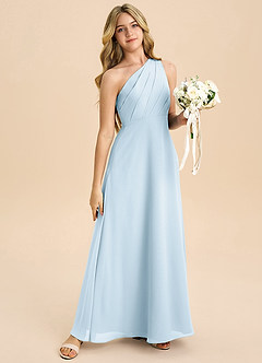 Azazie Phaedra Junior Robe Trapèze en Mousseline de soie Plissée Bleu Ciel image6