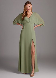 Azazie Rebecca Final Sale Black A-Line V-Neck Long Sleeve Chiffon Dress image3