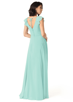 Azazie Claudine Bridesmaid Dresses Aqua A-Line Flutter Sleeve Chiffon Dress image5