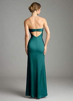 Azazie Leonis Bridesmaid Dresses Peacock Mermaid Pleated Stretch Satin Convertible Dress image2