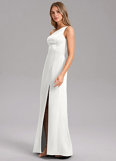 Azazie Phaedra Suknie dla druhen Linia A Jedno ramię Satyna elastyczna Do ziemi Sukienka image10