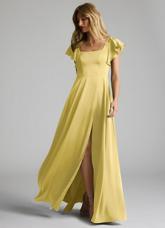 Azazie Bondi Bridesmaid Dresses Canary A-Line Bow Stretch Satin Dress image6