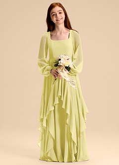 Azazie Clara Junior Lemon Sorbet A-Line Blouson Chiffon Dress image6
