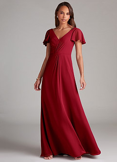 Azazie Soren Bridesmaid Dresses Scarlet A-Line Ruched Chiffon Dress image3