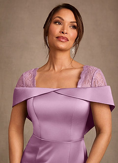 Azazie Henrieta 신부의 어머니 드레스 쉬스 레이스 스트레치 새틴 플로어 길이 드레스 image6