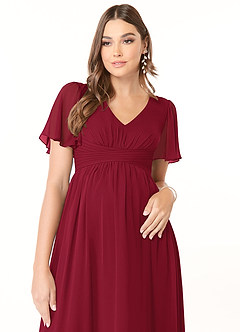 Azazie Verna Abiti da damigella d'onore premaman Abito A-Line Increspato con Scollo a V Chiffon Floor-Length image5