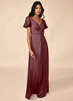 Azazie Soren Bridesmaid Dresses Sangria A-Line Pleated Stretch Satin Dress image4
