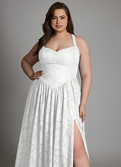 Azazie Francis Brautjungfernkleider A-Linie Korsett Blumen-Burnout Kleid Weiß image11