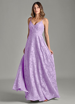 Azazie Amani 신부 들러리 드레스 A라인 주름진 플로럴 번아웃 바닥 길이 드레스 image4