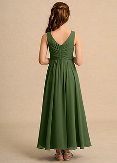 Azazie Ducky Junior Formal Blumenmädchenkleider A-Linie Plissee Chiffon Kleid Olivgrün image2