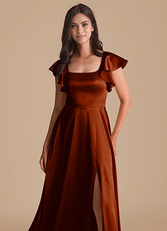 Azazie Bondi Bridesmaid Dresses Auburn A-Line Bow Metallic Satin Dress image6