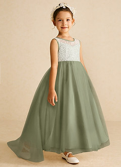 Azazie Tay Flower Girl Dresses Pistachio A-Line Sequins Tulle Dress image3