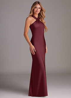 Azazie Doretta Bridesmaid Dresses Cabernet Mermaid Pleated Stretch Satin Dress image3