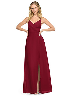 Azazie Davis Bridesmaid Dresses Burgundy A-Line V-Neck Chiffon Dress image2