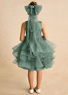 Azazie Tinie Blumenmädchenkleider Ballkleid Schleifen Tüll Kleid Eukalyptus image6