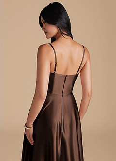 Azazie Elle Bridesmaid Dresses Ganache A-Line with Pockets Metallic Satin Dress image10