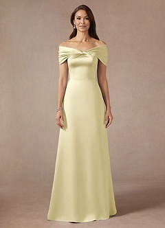 Azazie Amelia Mother of the Bride Dresses Lemon Sorbet A-Line Off the Shoulder Stretch Satin Dress image3