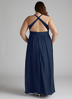 Azazie Ashia Brautjungfernkleider A-Linie Plissee Chiffon Kleid Dunkelmarine image11