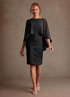 Azazie Meridian Mother of the Bride Dresses Black Sheath Pleated Lace Dress image1