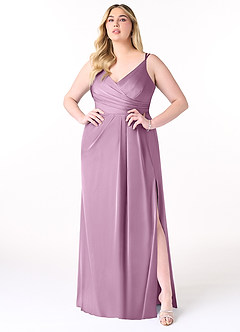 Azazie Aqua Bridesmaid Dresses Wisteria A-Line V-Neck Pleated Stretch Satin Dress image8