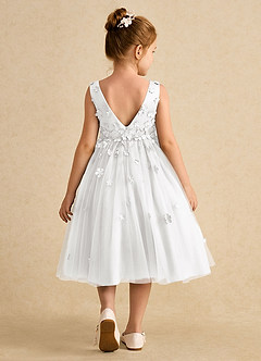 Azazie Lana Vestidos de florista Vestido Branco de Cetim fosco de Linha A com Sem mangas image2