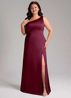 Azazie Phaedra Bridesmaid Dresses Mulberry A-Line One Shoulder Stretch Satin Dress image8