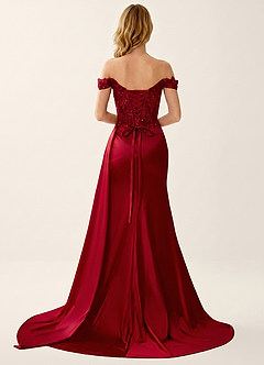 Helia Rot Off-Shoulder Korsett Gerafft Satin Meerjungfrau Kleid image2