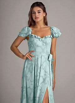 Azazie Aricella Bridesmaid Dresses Mist A-Line Corset Floral Burnout Dress image6